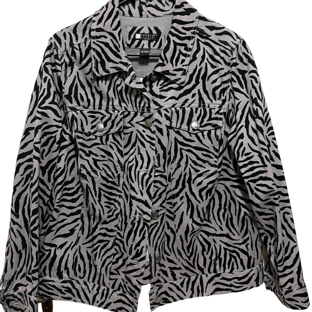 CAROLE LITTLE Woman, Animal print Bomber/Jean Jacket, Size 1X, black/grey, Chic!